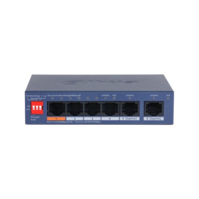 Коммутатор, Dahua, DH-CS4006-4ET2GT-60, Управляемый, 4 порта 10/100M (PoE 802.3af/at,60W), 2 порта 1